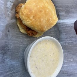 Rooster Shack signature dishes 2 Egg Meat Plate
Cheese Grits
Chicken Biscuit